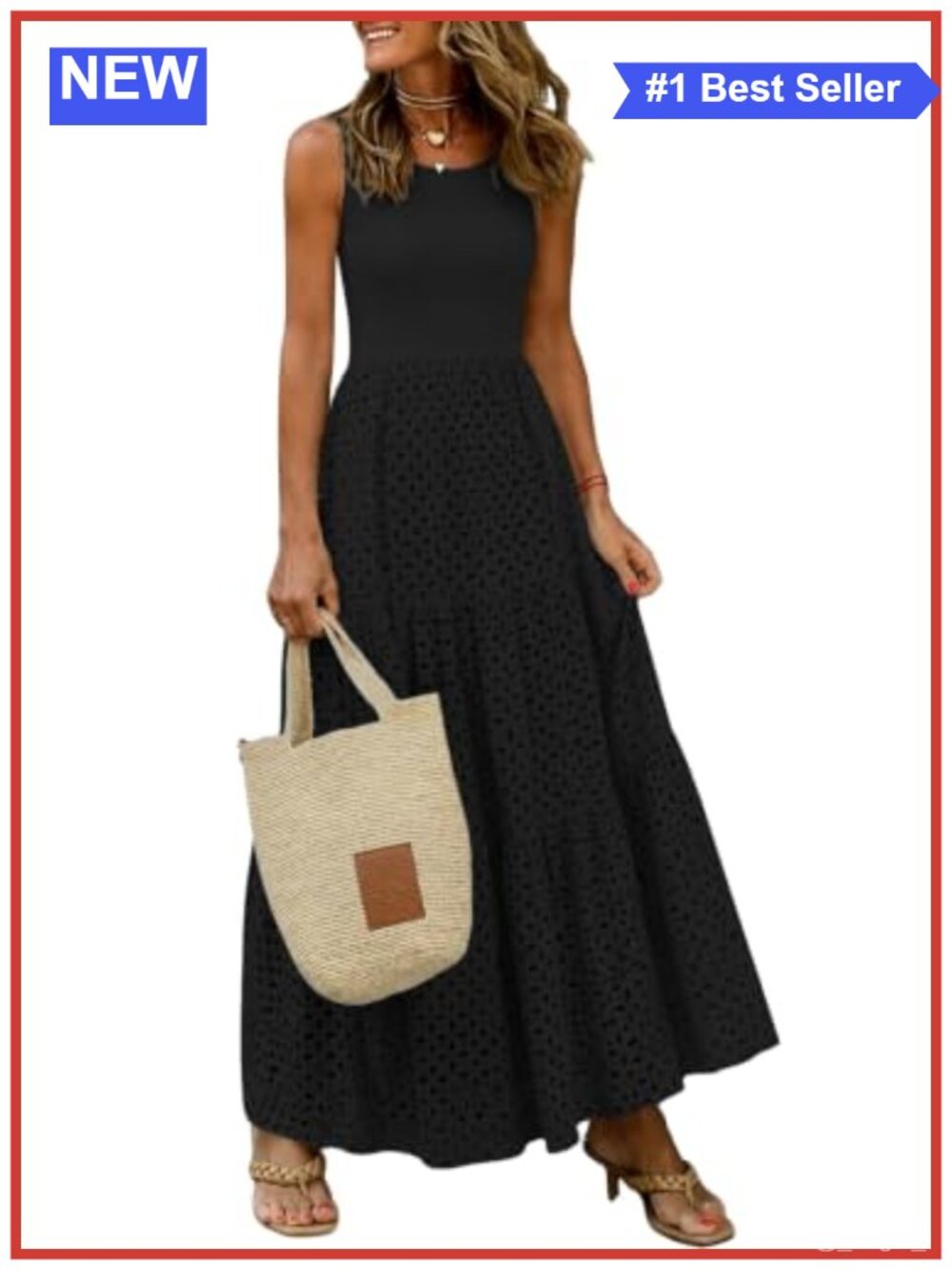 Sleeveless Eyelet Tiered A-Line Maxi Dress with Pockets